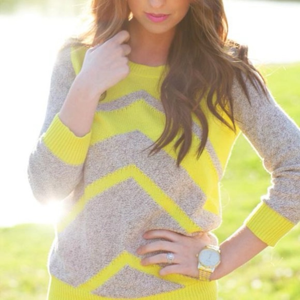 Madewell sweater yellow and tan chevron XS NEW! NWT